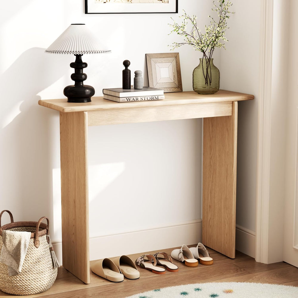 AQIMUELE Natural Console Table Thin Rubberwood Minimalist Mid-Century Style |...