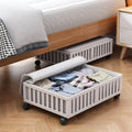 Bamboo Under Bed Storage Containers with Wheels, 2 Pack Under the Bed Shoe Storage Bins, Wood Rolling Underbed Drawers Organizer for Bedroom, Closet, Clothes Blanket Comforter and Under Crib Toy White