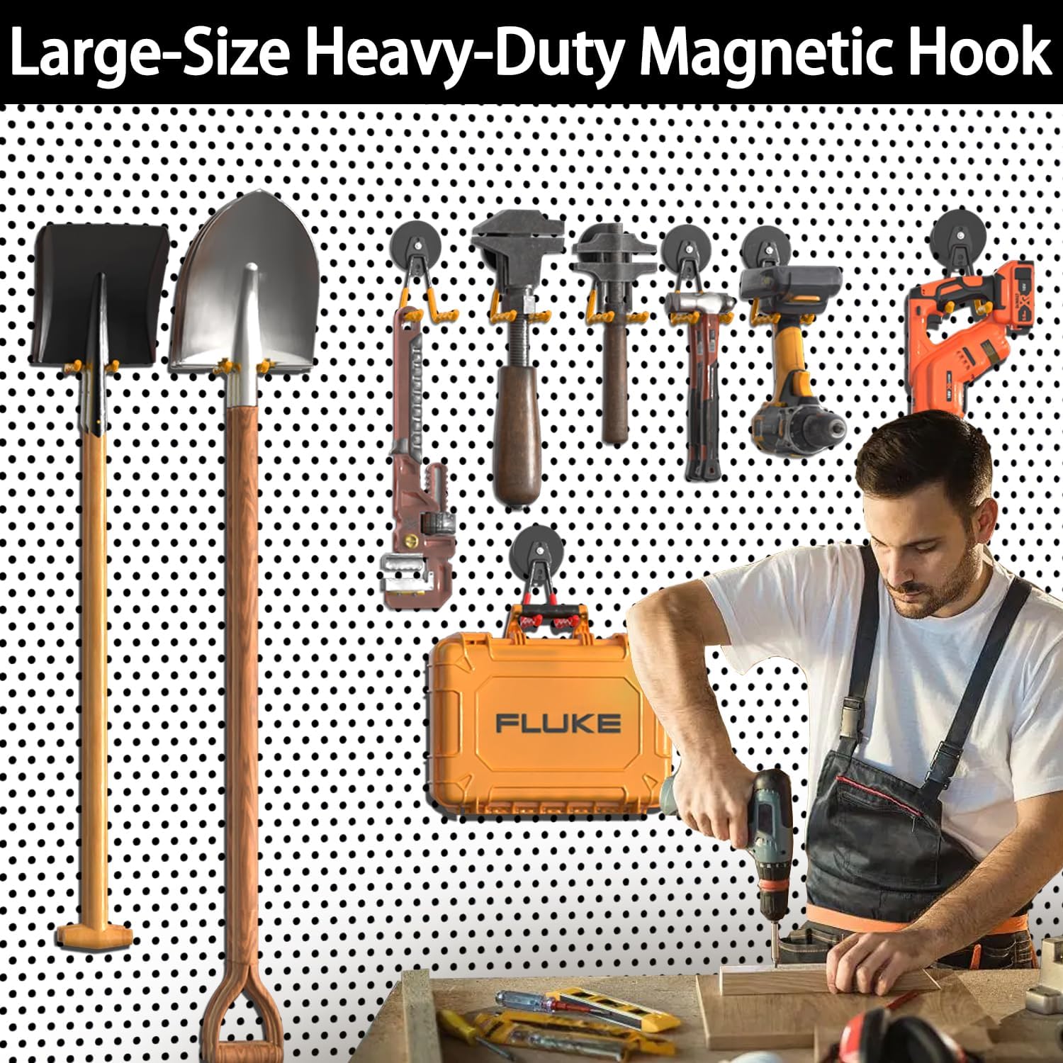 3-H Magnetic Wave Hooks Heavy Duty 2 Pack, Large Magnet Garage Hooks Heavy Duty and Strong Utility Magnetic Tool Holde for Hanging and organizing Garden Power Tool (Orange