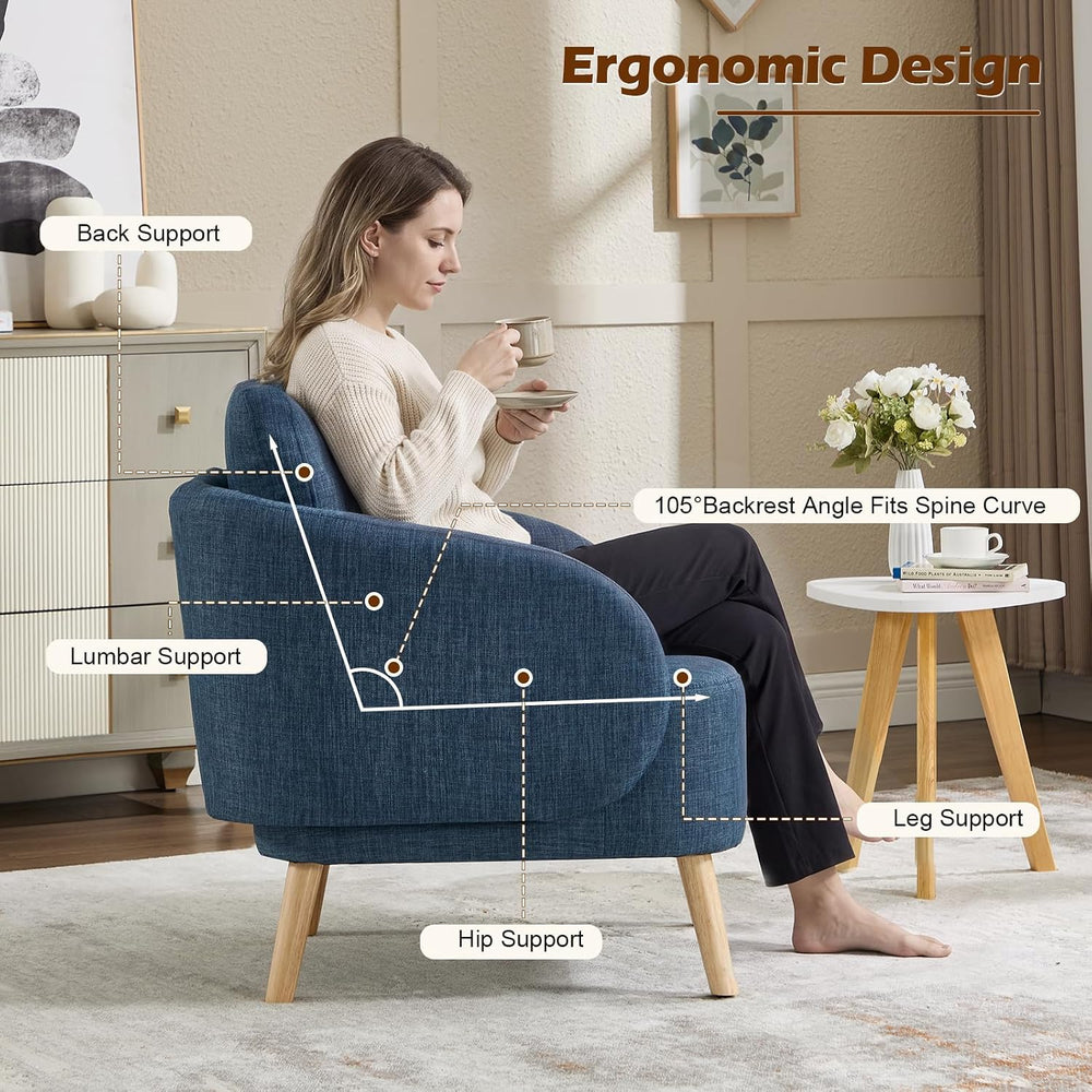 ANJ Premium Linen Accent Chair with Curved Arms, Mid-Century Modern Upholster...
