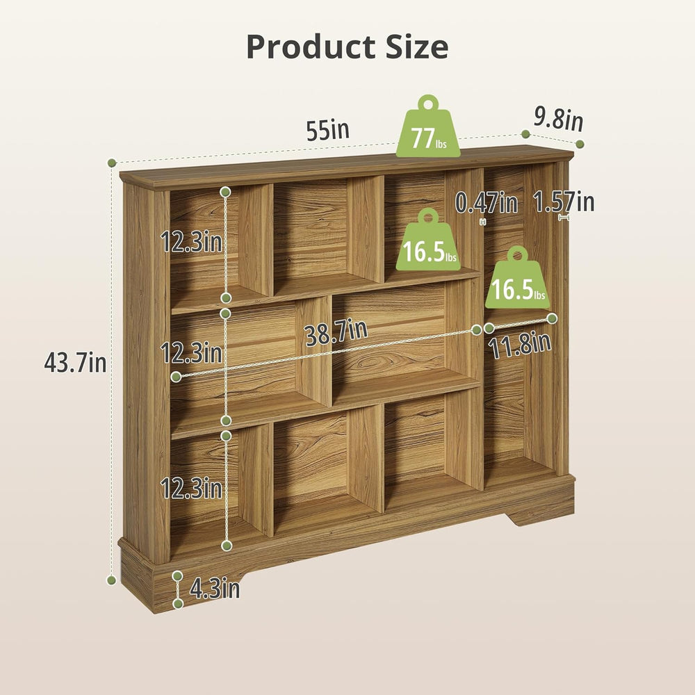 10-Cube Storage Bookcase, Modern 3-Tier Wooden Storage Organizer Open Bookshe...