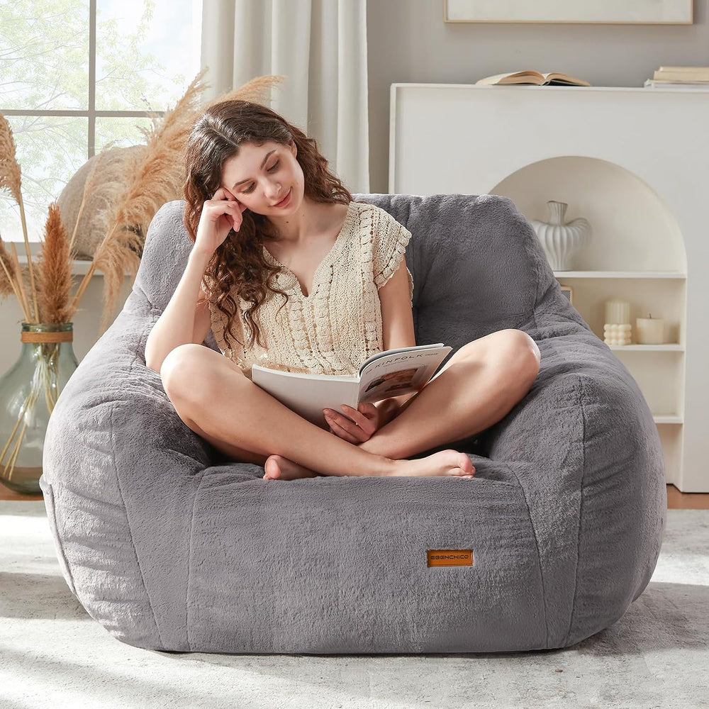 EBENCHICO Giant Bean Bag Chair for Adults Oversized Faux Fur BeanBag Sofa | W...