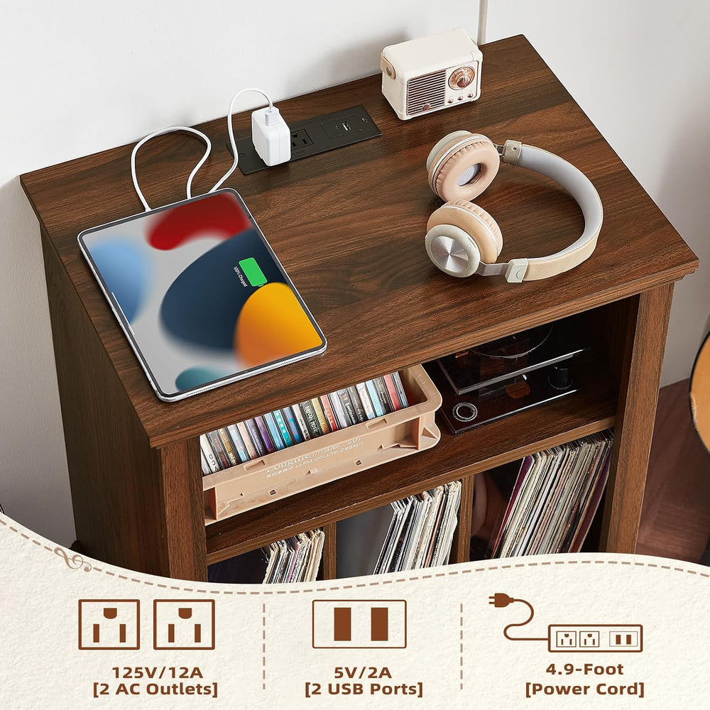 Joaxswe Record Player Stand with Charging Station Up to 200 Albums, 24" ...