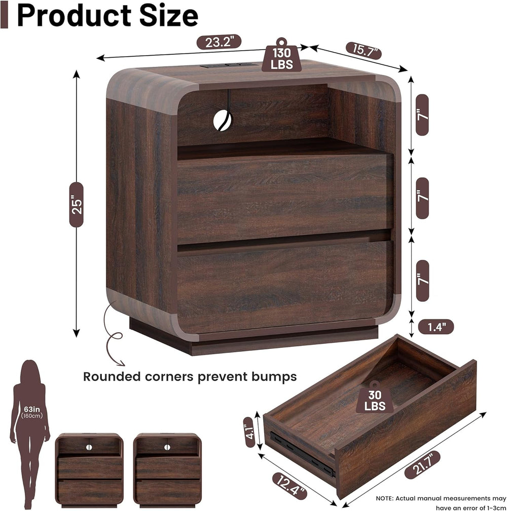 Standifurno Modern Nightstand Set of 2, 23.2" Wide Wood Bedside Table wi...
