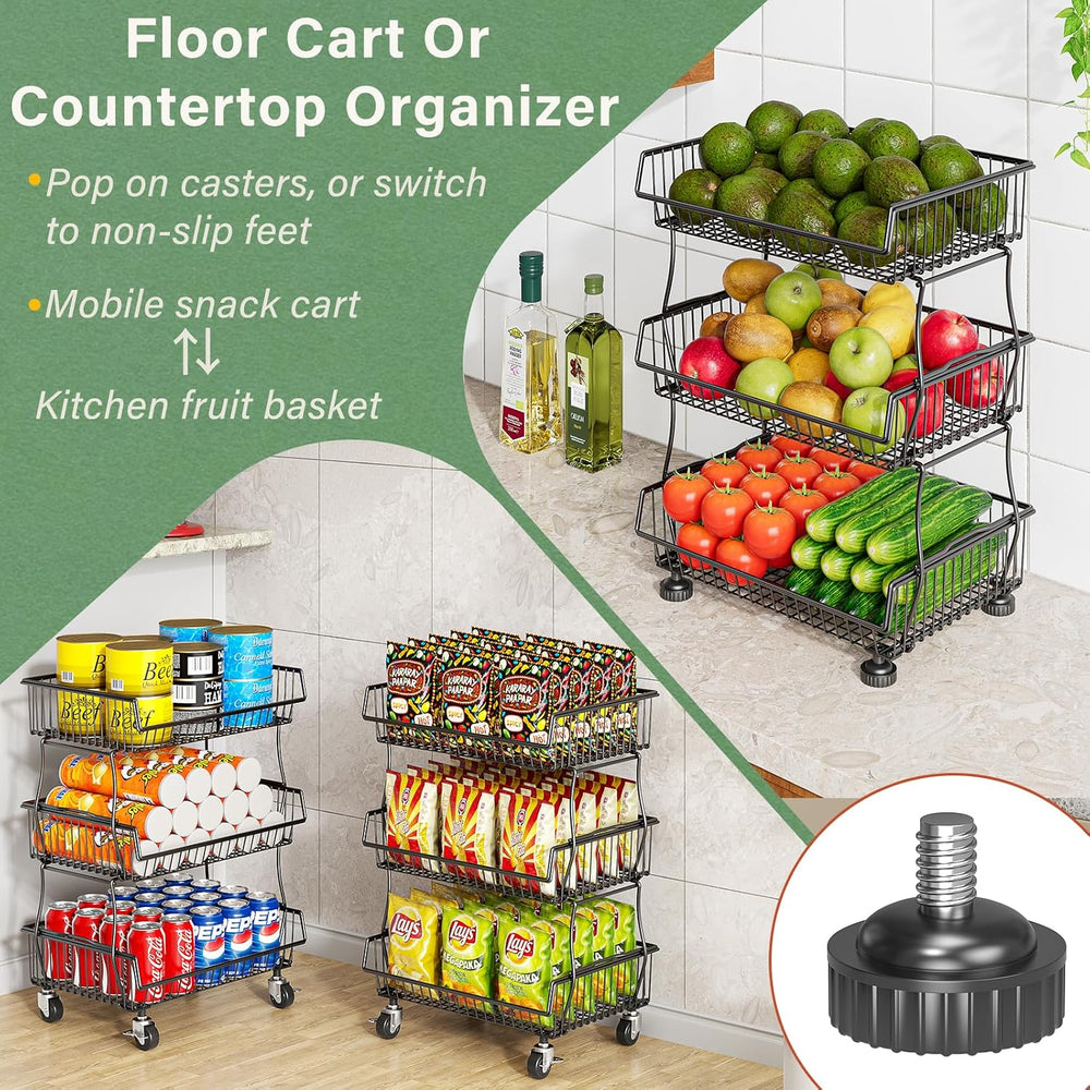 OKZEST Pantry Organizers and Storage Cart with Upgraded Metal Hub Casters | F...