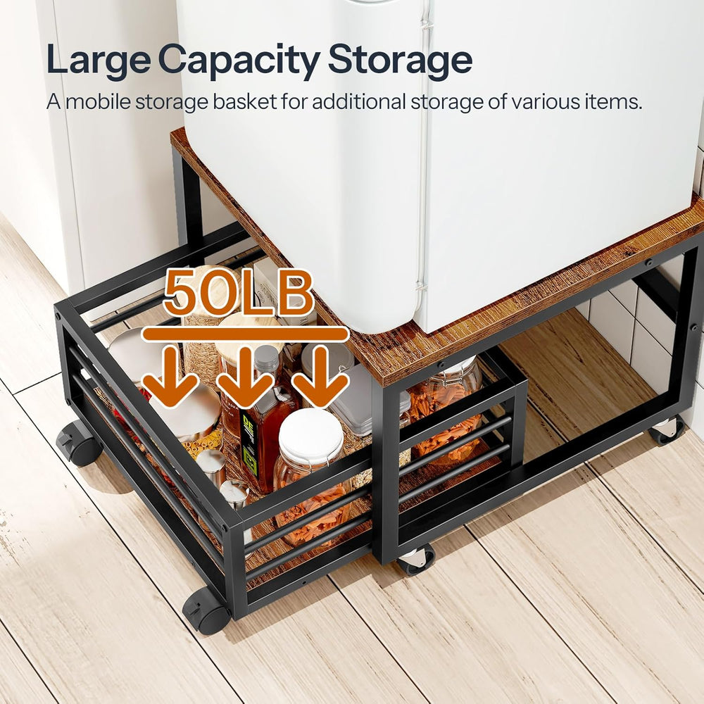 HOOBRO End Table, Mini Fridge Stand with Storage, Mini Fridge Table with Whee...