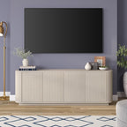 Henn&Hart Fluted TV Stand for TVs up to 75" with 2 Storage Cabinets with an Adjustable Shelf for Living Room, Family Room, or Office, Beech White