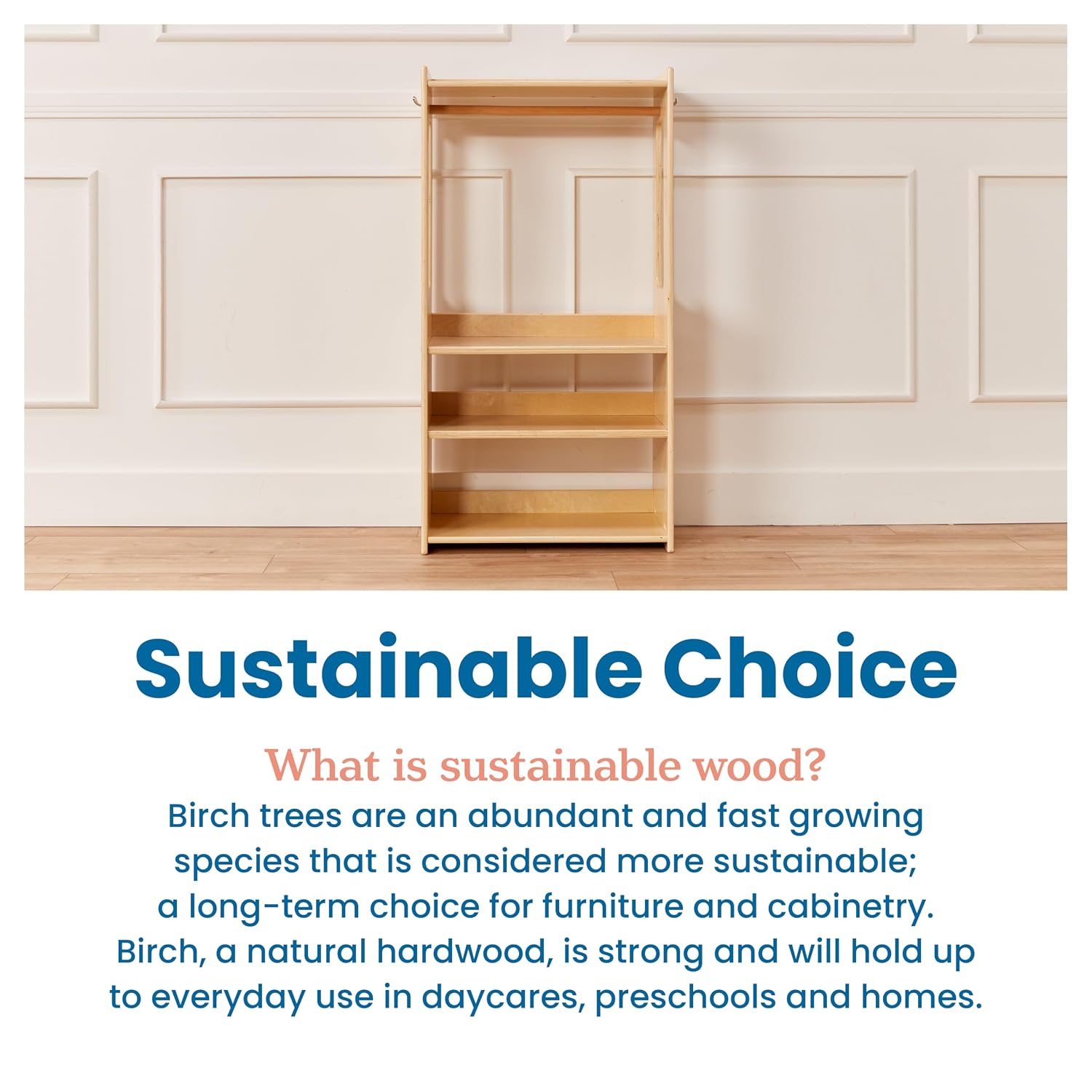 ECR4Kids TrendiTot Clothing Rack with Adjustable Shelves, Kids Wardrobe, Natural