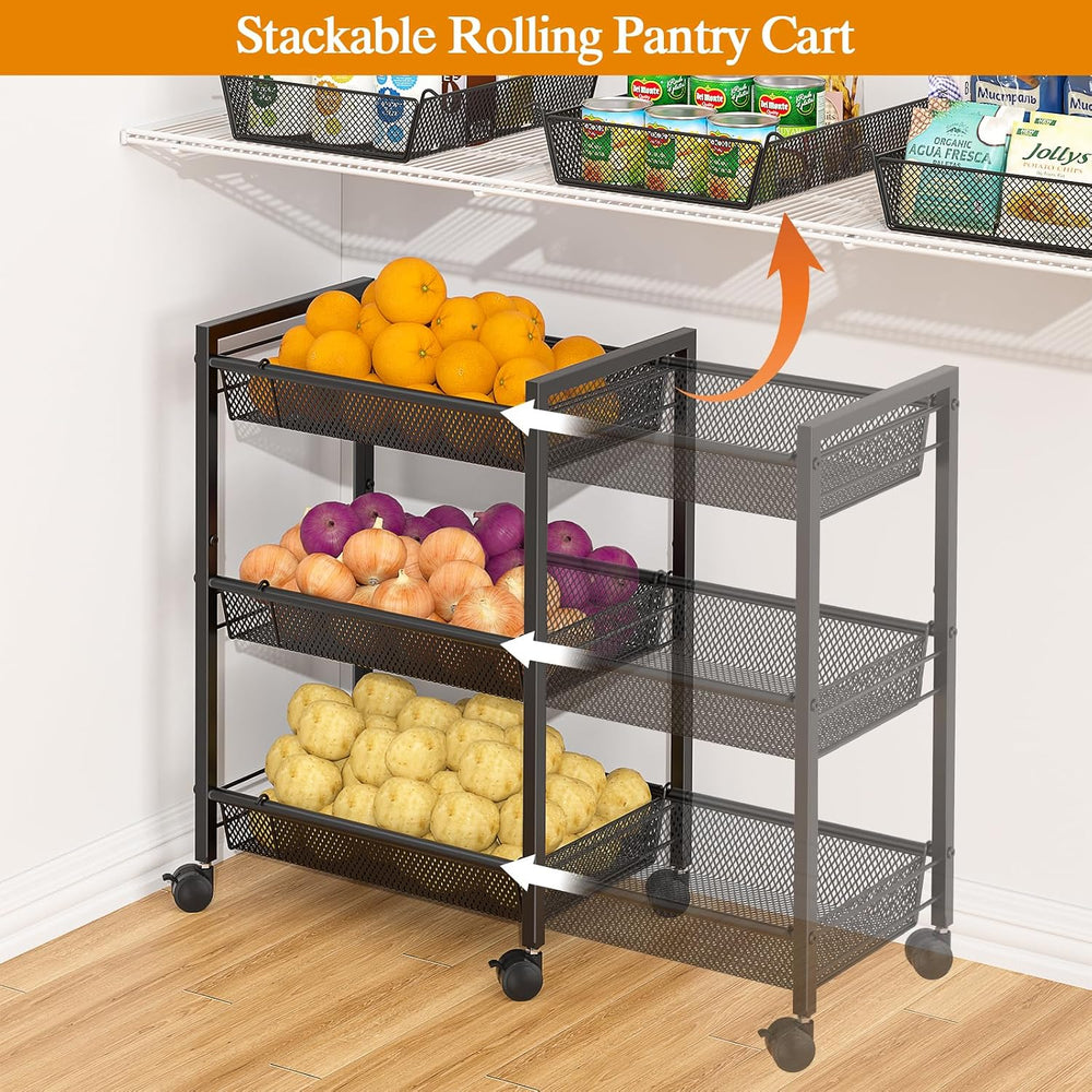 3IngSeagulls 3-Tier Expandable Rolling Pantry Floor Organizer, Stackable Pant...