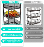 HapiRm Fruit Basket Kitchen Cart - 4-Tier Rolling Storage Cart with Wheels, Fruit Vegetable Basket with Wood Top, Pantry Utility Kitchen Organizer for Fruit Potato Onion Vegetable Bread Snack