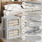 FHSQX 3 Pack Clothes Storage Bins Foldable Metal Frame Storage Box Stackable Linen Fabric Organizer Set with Carrying Handles and Clear Window (Light Gray, 15.7x11.8x11.8inch(36L))
