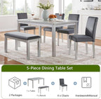 KEIKI 6-Piece Standard Height Dining Table Set with Rectangular Table, 4 Upholstered Chair, Bench, for 6 Person, Crystal Decoration Table Set, Easy Assembly, for Kitchen, Dining Room, Silver Grey