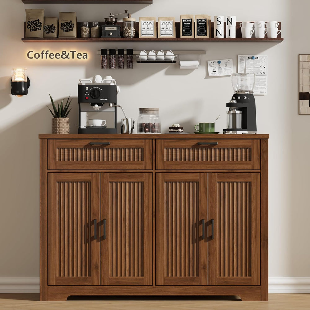 Buffet Cabinet with 2 Storage Drawers, Farmhouse Coffee Bar Table with Storag...