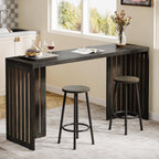 Tribesigns 63-Inch Bar Table with Louvered Base, Black Brown | Industrial Style, Rectangular High Top Table, For Kitchen, Dining, Narrow Space