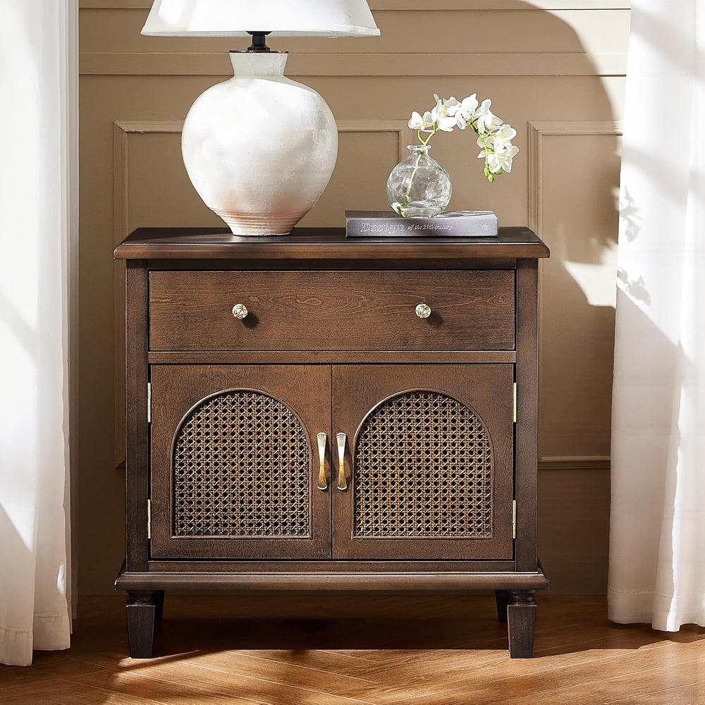 HULALA HOME End Table with Doors and Drawer, Traditional Side Table with Soli...