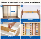 4 Pack 2.36" Bamboo Drawer Dividers, 17-22" Expandable Kitchen Organizers | Adjustable Spring-Loaded Tension Separators with Foam Pad for Clothes, Utensils, Kitchen, Dresser, Nursery & Bathroom