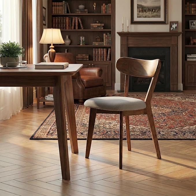 100% Solid Wood Dining Chairs,Mid Century Modern Dining Chairs with Upholstered Cushion,Kitchen,Dining Room Chairs Set of 1/2/4 (1, Walnut Color Grey Upholstery)