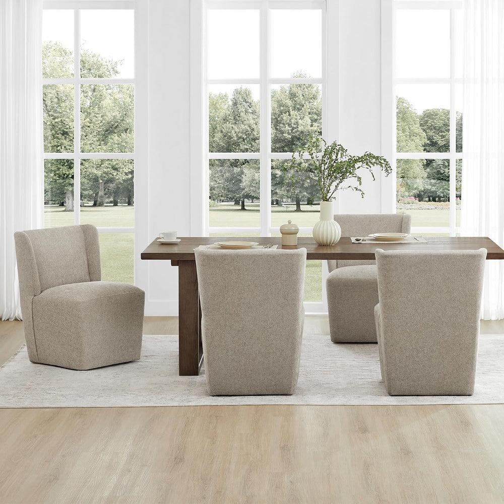 KISLOT Upholstered Dining Chairs Set of 4 with Casters, Sand | Wingback Moder...