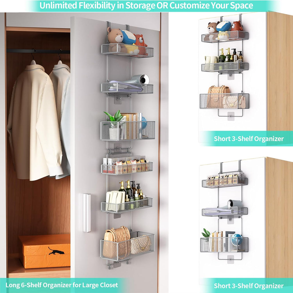 HapiRm Over Door Organizer Storage - Separable Door Organizer Hanging with 6 Metal Large Capacity Baskets for Bathroom Bedroom Kitchen Pantry Closet (Grey)