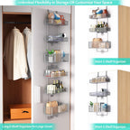 HapiRm Over Door Organizer Storage - Separable Door Organizer Hanging with 6 Metal Large Capacity Baskets for Bathroom Bedroom Kitchen Pantry Closet (Grey)
