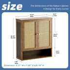 HITNET Bamboo Medicine Cabinet, Wall Mounted Bathroom Cabinet with Adjustable Shelf, Double Rattan Door Hanging Storage Organizer Over Toilet for Entryway, Laundry Room (Walnut)