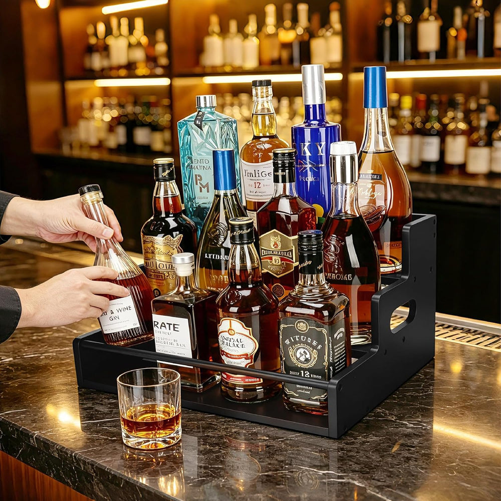 Liquor Bottle Display Shelf, 3 Step Countertop Liquor Wine Rack | Coffee Syru...