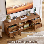 Farmhouse TV Stands for Living Room, Brown | Heavy-Duty Rustic Entertainment Center with 4 Drawers & Thickened Top & Square Wooden Legs for 65 Inch TV