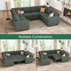 HONBAY Modular Sectional Pull Out Couch Bed, Corduroy Sleeper Sofa with Storage Seats, Oversized U Shaped Sectional Couches for Living Room, Green