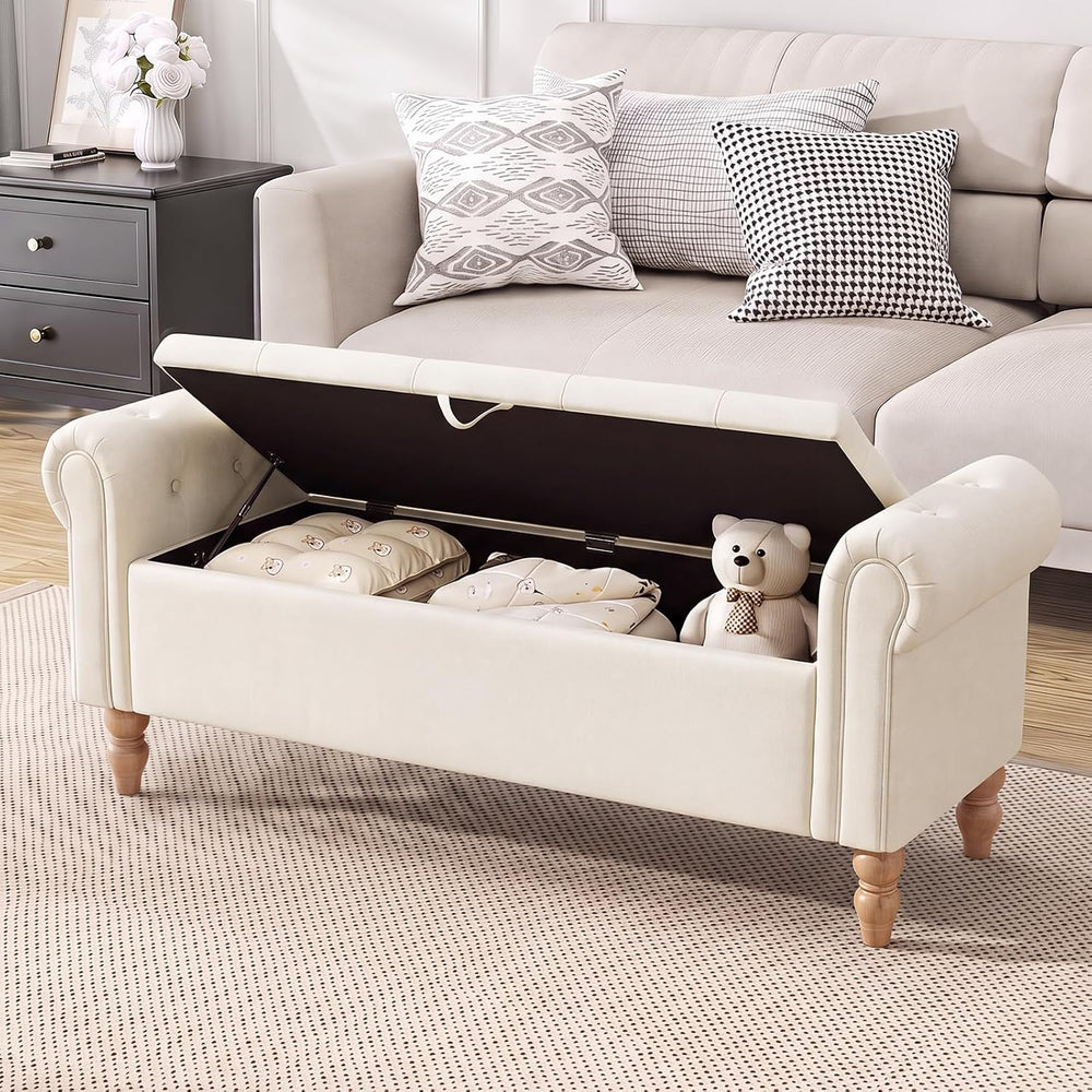 Furniliving 55” End of Bed Bench, Bedroom Bench with Button-Tufted, Large Uph...