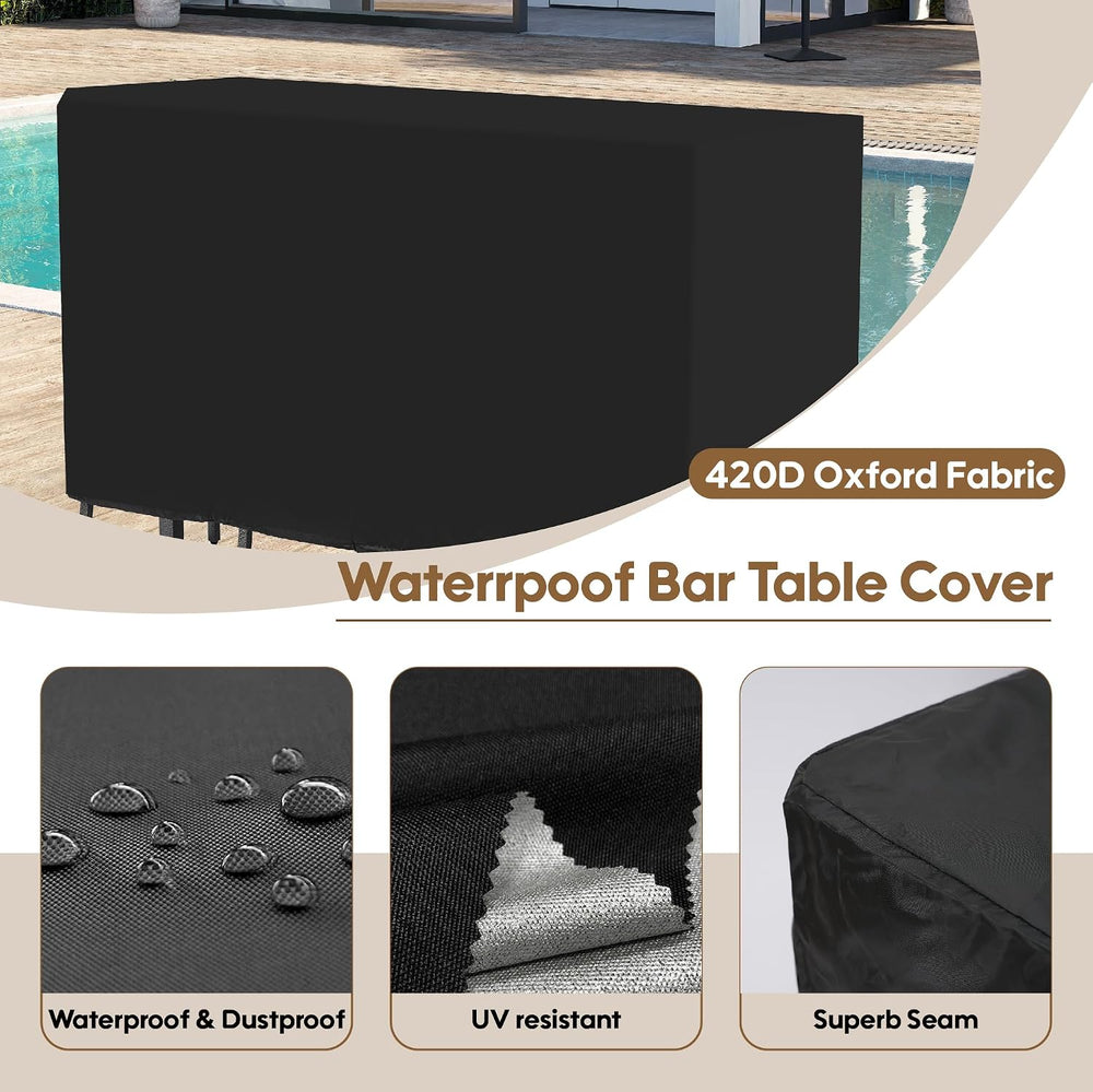 3Pcs Outdoor Patio Bar Set with Cover, 55" Rectangular Pub Height High T...