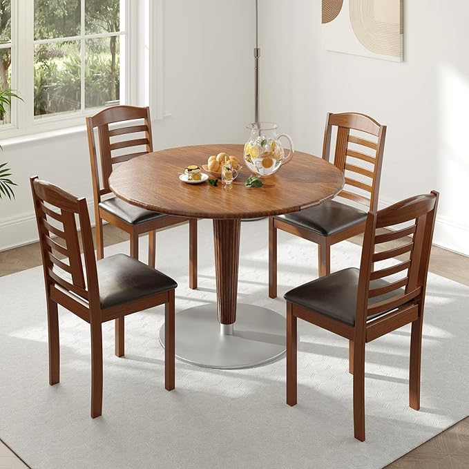 GOFLAME Wooden Dining Chairs Set of 2, Upholstered Kitchen Side Chairs with Faux Leather Padded Seat & Rubber Wood Frame, Mid-Century Dinette Chairs for Dining Room, Restaurant
