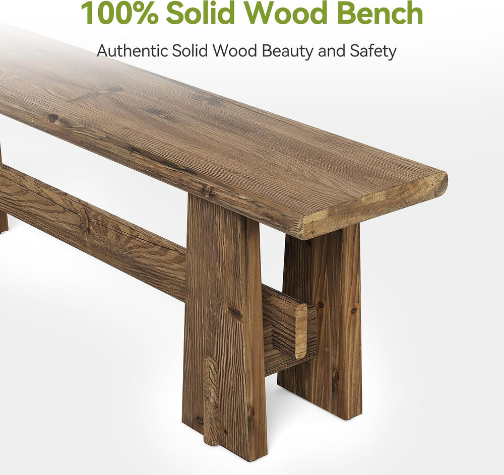 LITTLE TREE 59" Solid Wood Bench, Farmhouse Entryway Bench, Long Retro B...