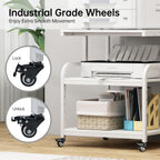 Printer Stand, 25.6" x 23.6" x 30.9" Extra Large Printer Table with Adjustable Storage Shelf, 3 Tier Rolling Printer Cart with Industrial Wheels for Home Office, White