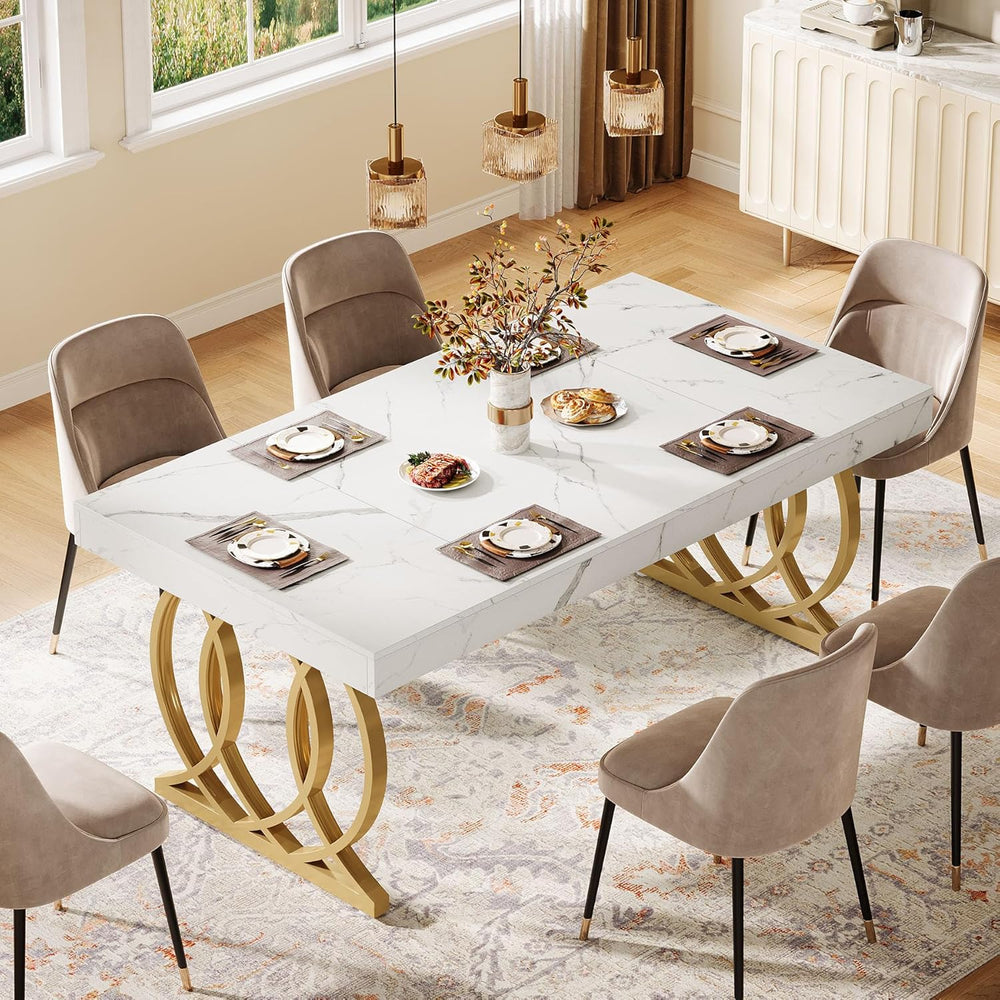 Tribesigns 63-Inch Dining Table for 4-6, Modern Kitchen Table with Faux Marbl...