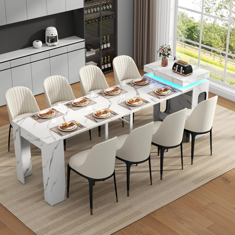 Extendable Dining Table with Charging Station, Convertible Folding Console Ta...