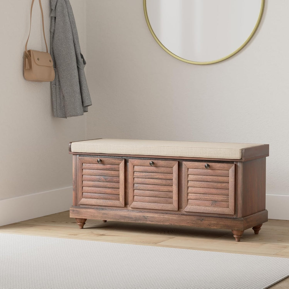 OSP Home Furnishings Dover Coastal Lift-Top Storage Bench with Shutter Face S...