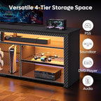Bestier Tall TV Stand for 75 inch TV, LED Entertainment Center, Gaming TV Console with Storage for PS5, Modern TV Cabinet for Bedroom, Living Room, Black Carbon Fiber