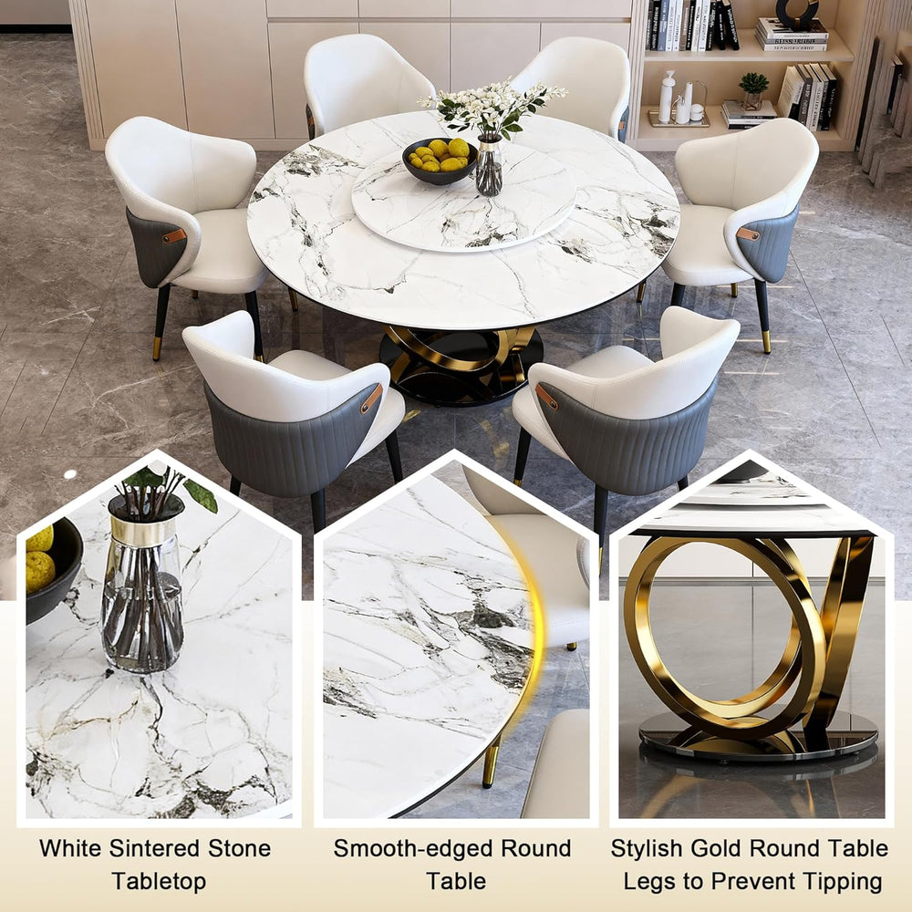 Montary 53” Modern Round Dining Table for 4-8 Seat, Artificial Marble Dining ...