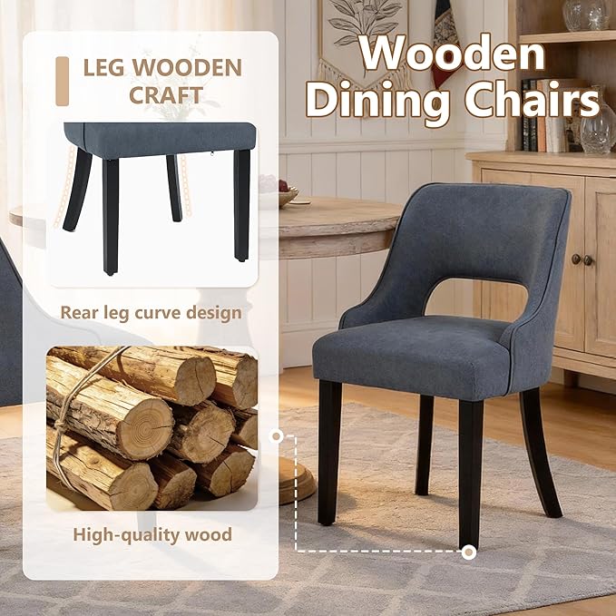 ClinQ Wooden Dining Chairs Set of 6, Modern Fabric Upholstered Kitchen Chairs Dining Chair, Mid Century Modern Chair for Dining Room, Farmhouse Kitchen Chairs for Kitchen Dining Room, Navy-Black Legs