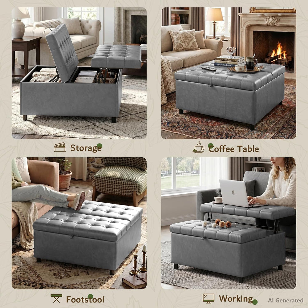 LINLUX Grey Leather 36 Inch Square Large Living Room Lift Top Ottoma | LINLUX...