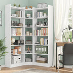 70.8" Tall Corner Bookshelf and Bookcases, 7 Tiers Morden Large Etagere Bookcases Storage Display Rack with Baffle, Industrial L Shaped Bookshelves for Bedroom, Home Office, Living Room, White