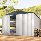 ACOJOY 10'x10' Shed, Large Metal Storage Sheds & Outdoor Clearance, Steel Backyard Shed with Lockable Doors, Utility and Tool Storage for Garden, Patio, Outside Use in White