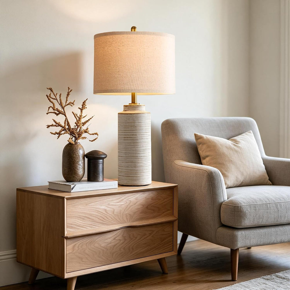 PARTPHONER 27" Vintage Ceramic Table Lamp Set of 2, Farmhouse Bedside La...