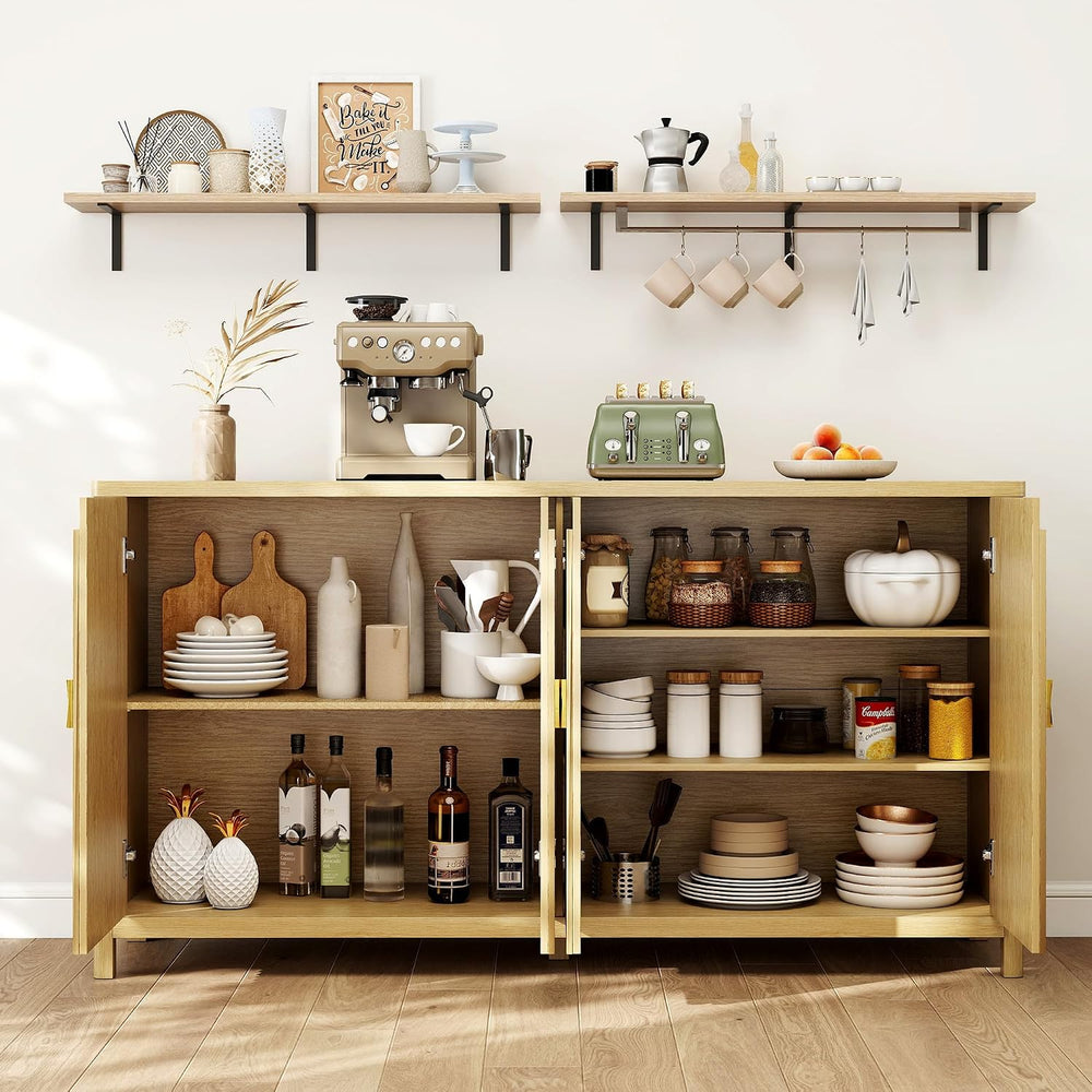 Sideboard Cabinet with Storage - 63” Large Kitchen Buffet Table, Adjustable S...