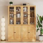 TUSY 71" TV Stand Storage Set - 2 Tall Bookcases & 2 Side Cabinets, Media Console with Glass & Wood Doors, Entertainment Center with Drawers, Tall Media Console for Living Room (Wood, AFFA)