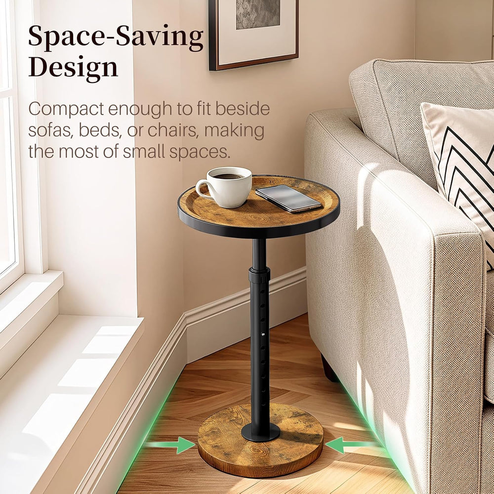 Adjustable Height Round Side Table, Small Drink Table for Small Spaces