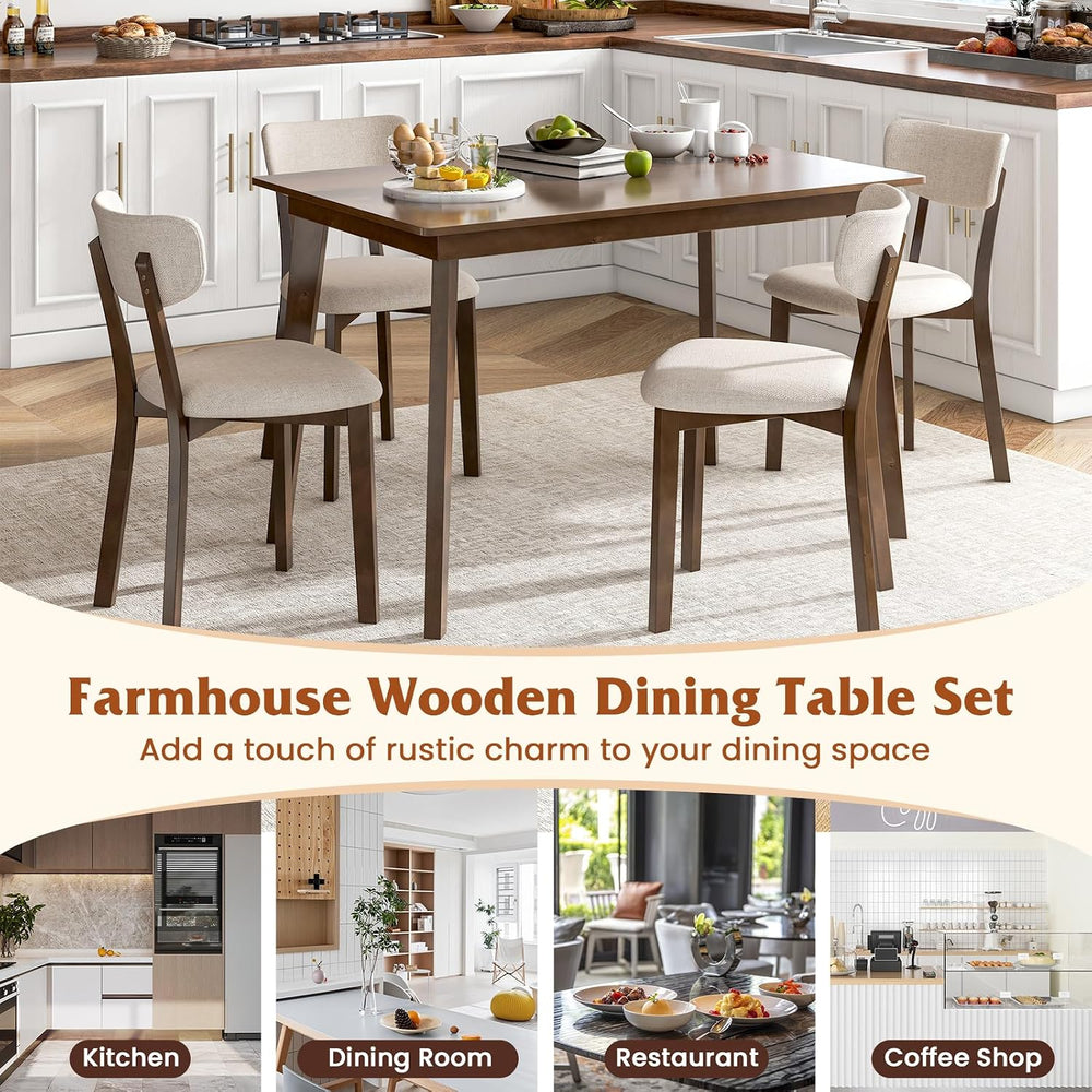 GOFLAME 5-Piece Dining Table Set for 4, Farmhouse Kitchen Table & 4 Uphol...