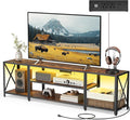 VASAGLE TV Stand with Power Outlets and LED Lights, for TVs up to 75 Inches, Entertainment Center with Open Storage Shelves, Console Table for Living Room, Rustic Brown and Ink Black ULTV122K01