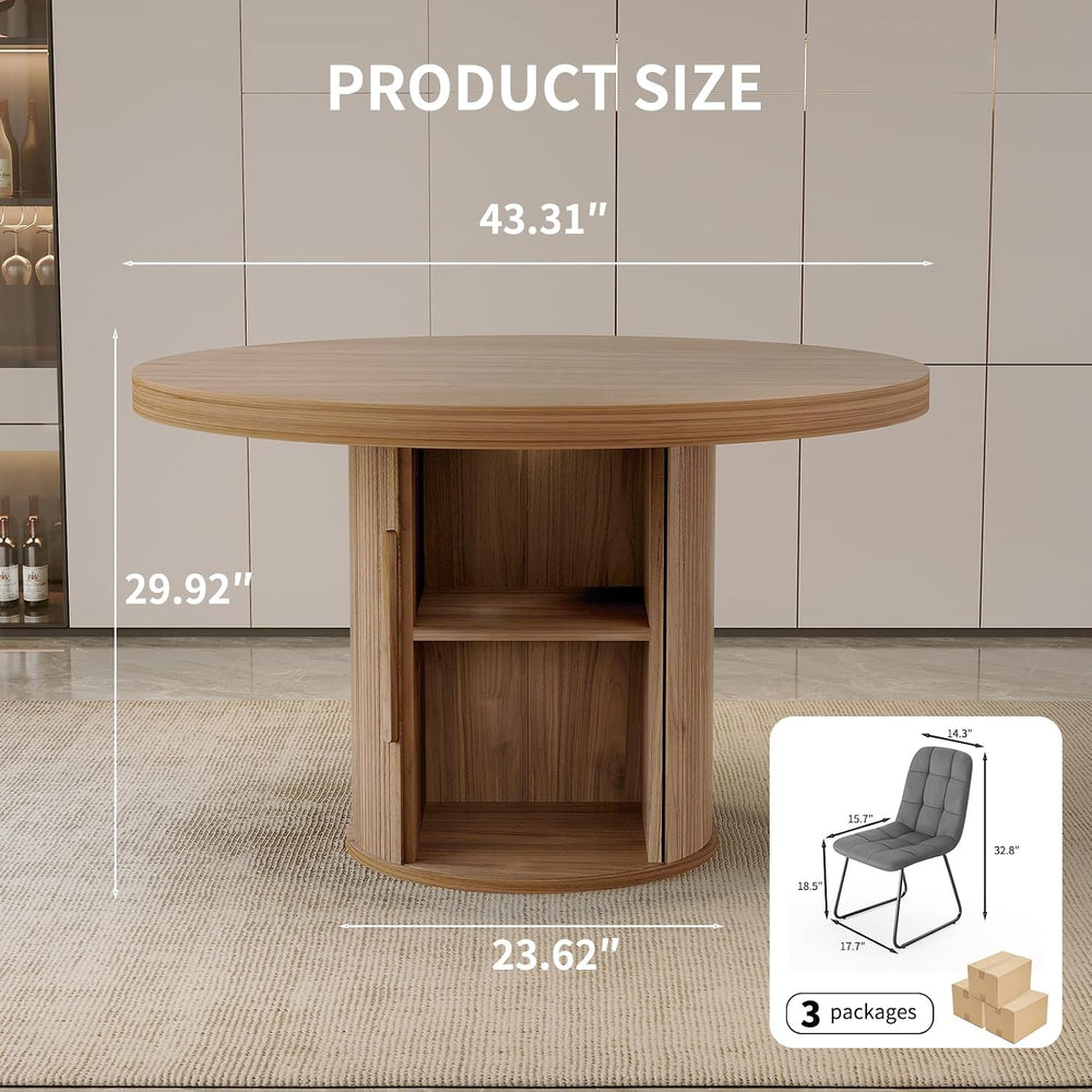 5-Piece Dining Set for Small Spaces 43.3" Round Table & 4 PU Leather...