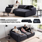 Modular Floor Sofa, Cozy Corduroy Sectional Couch with Fully Washable Covers, Frameless L Shaped Couch for Living Room, Family & Pet Friendly Lounge, No Assembly (Black, Right Facing Chaise)